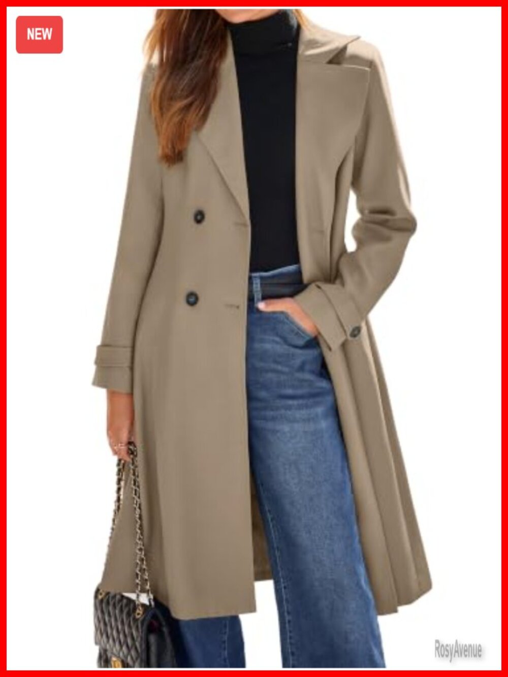 Simplee Womens Long Trench Coat Oversized Double Breasted Winter Business
